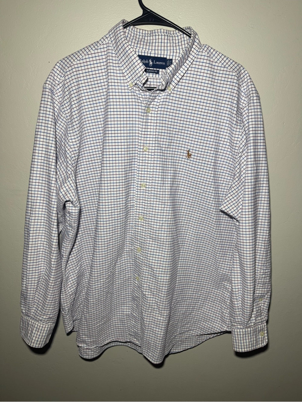Ralph Lauren Men's Button-Down Check Shirt - White with Blue & Brown Checks